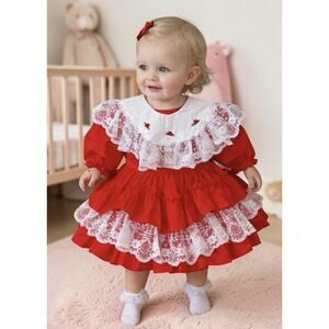 Vintage Golden Age Red Lace Baby Pageant Dress NWT Ruffle Holiday 2T Full Circle